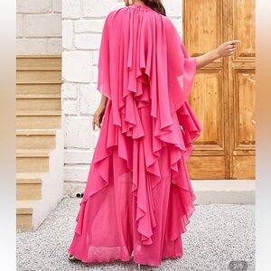 Flowy Ruffled Maxi Skirt in Bright Pink